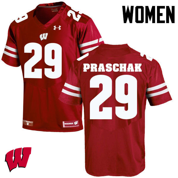 Women Wisconsin Badgers #29 Max Praschak College Football Jerseys-Red